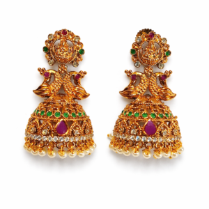 Gold Plated Lakshmi Peacock Temple Jhumka Earrings for Women