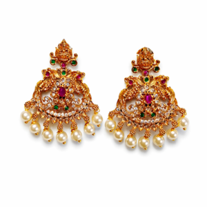 Gold Plated Temple Drop Earrings with Pearl for Women