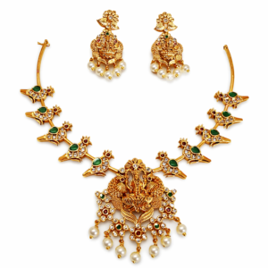 Gold Plated Lakshmi Temple Necklace Set with Earrings for Women