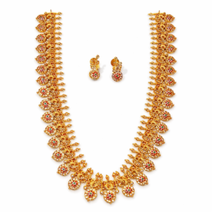 Gold Plated Traditional Temple Necklace Jewellery Set for Women | South Indian Bridal Wedding Necklace with Earrings